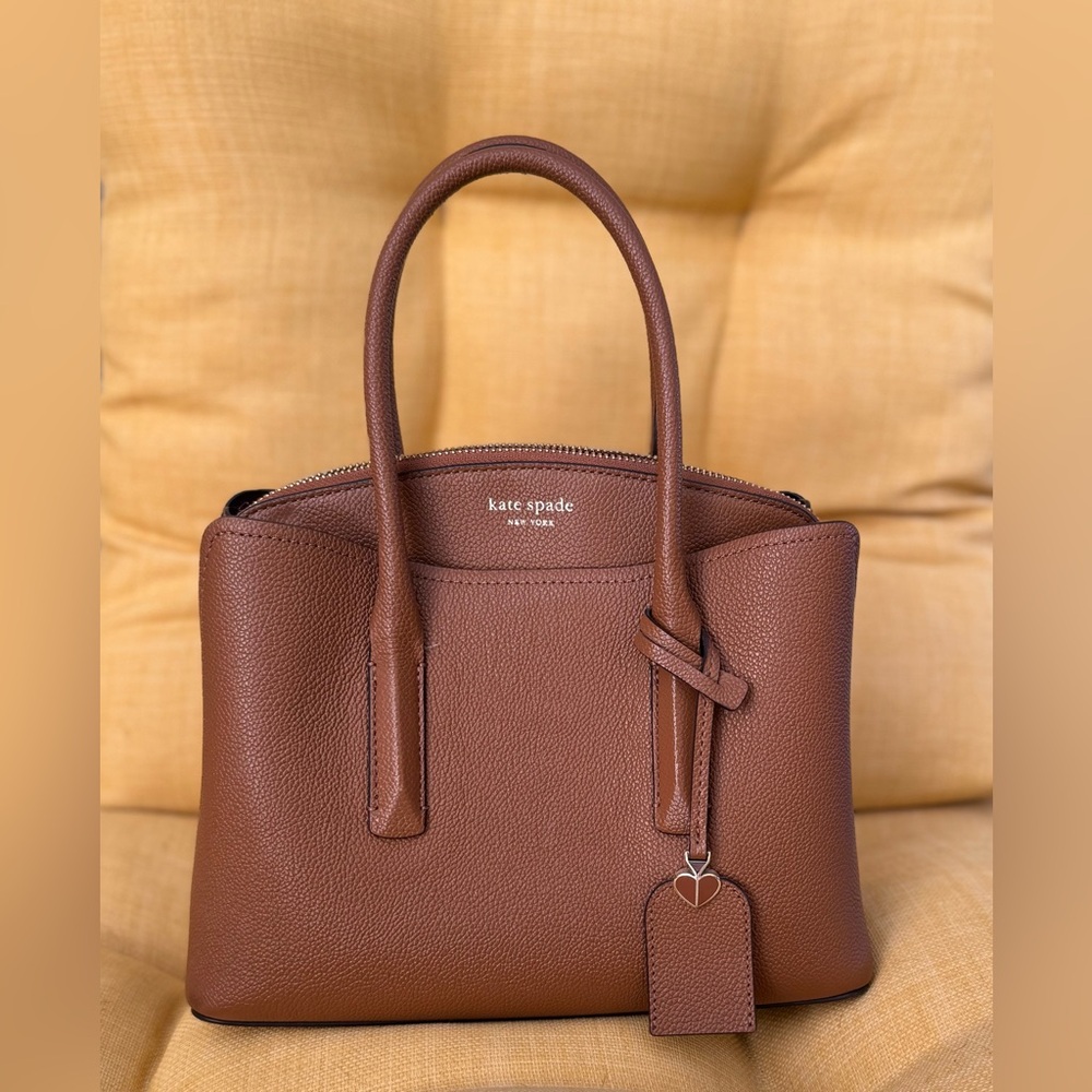 Kate Spade Medium Top Handle Satchel: Brown Leather w/ Removeable Shoulder Strap